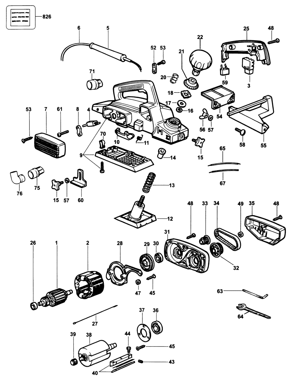 Vue éclatée DeWalt DW676K Type 1 - planche 1