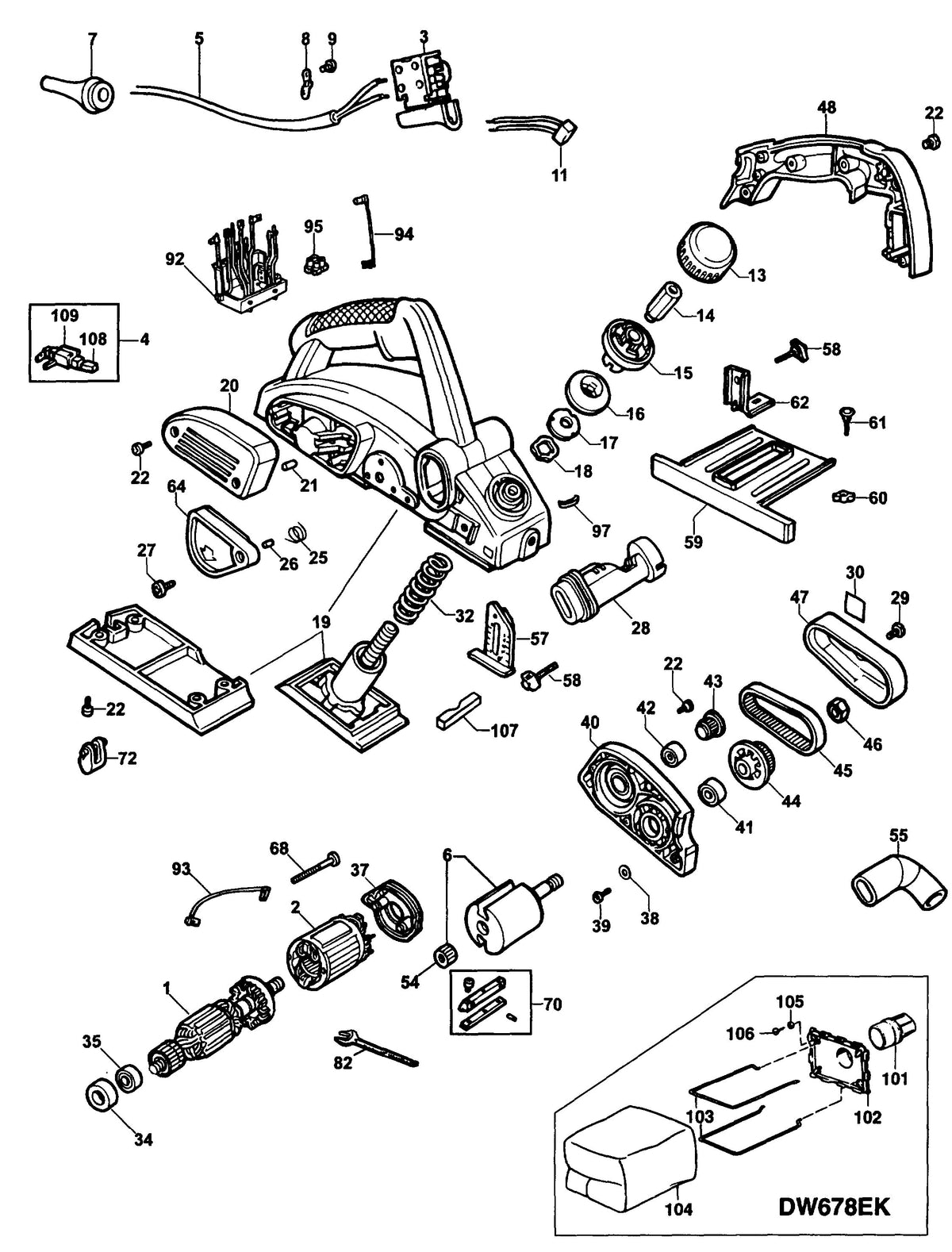 Vue éclatée DeWalt DW678E Type 1 - planche 1