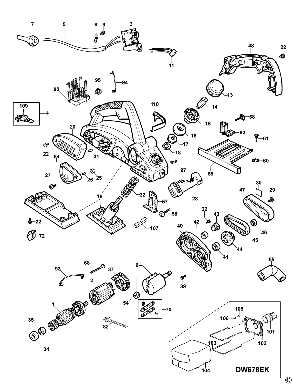 Vue éclatée DeWalt DW678E Type 2 - planche 1