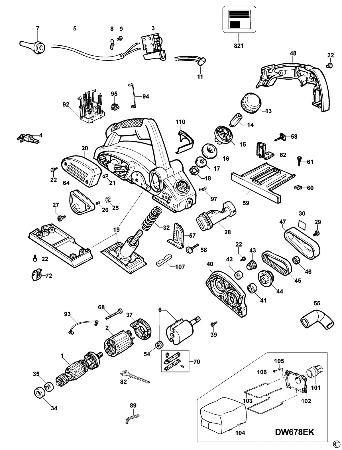 Vue éclatée DeWalt DW678E Type 4 - planche 1