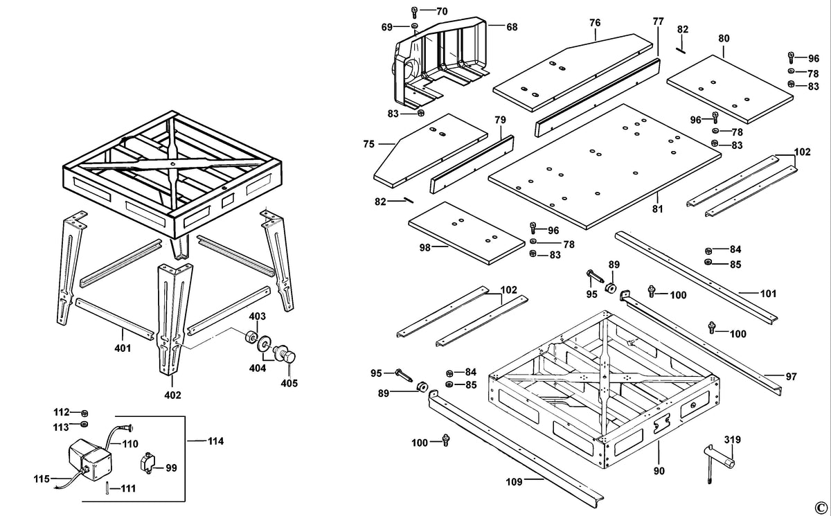 Vue éclatée DeWalt DW721KN Type 2 - planche 1