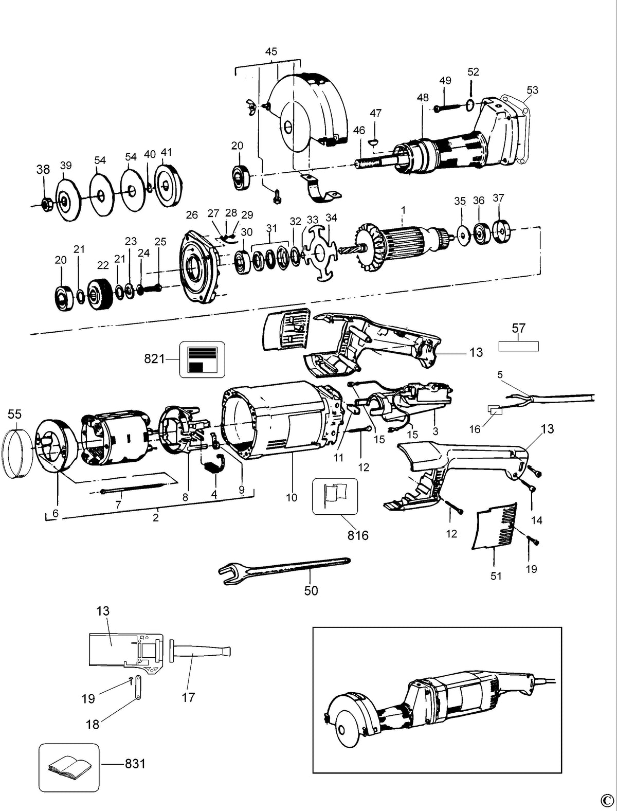 Vue éclatée DeWalt DW882 Type 1 - planche 1
