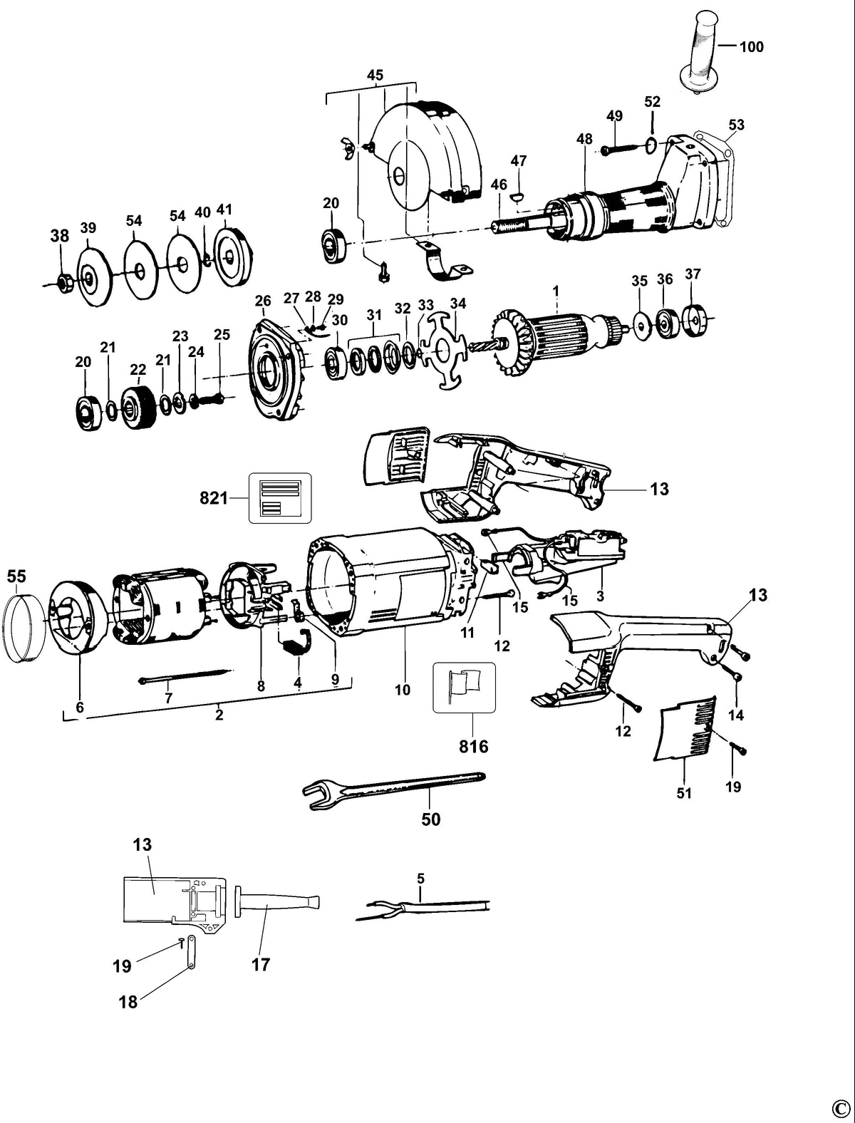 Vue éclatée DeWalt DW882 Type 2 - planche 1