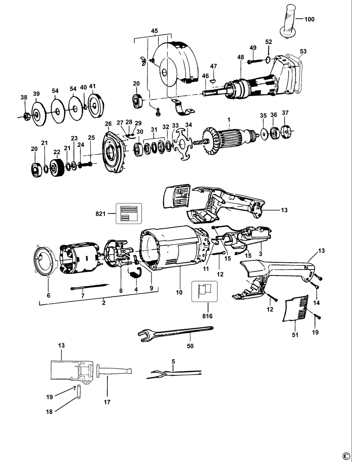 Vue éclatée DeWalt DW882 Type 3 - planche 1