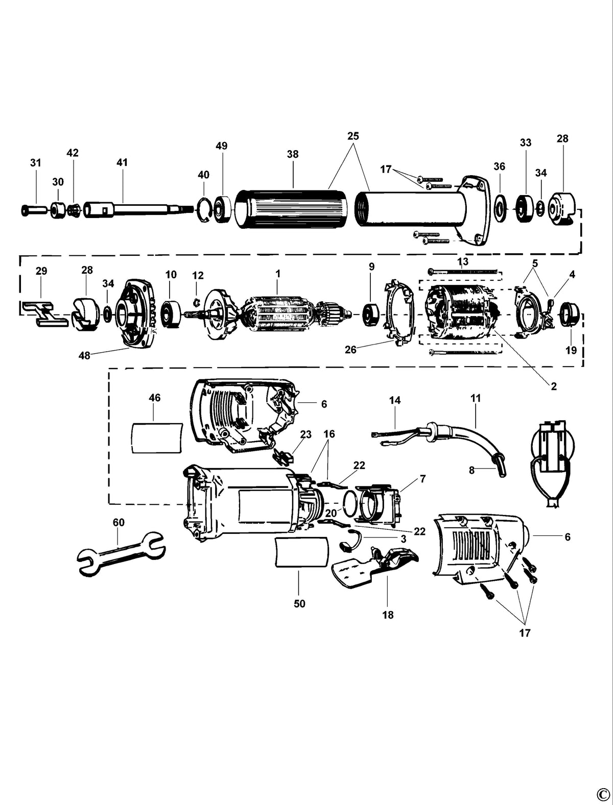 Vue éclatée DeWalt DW887 Type 2 - planche 1