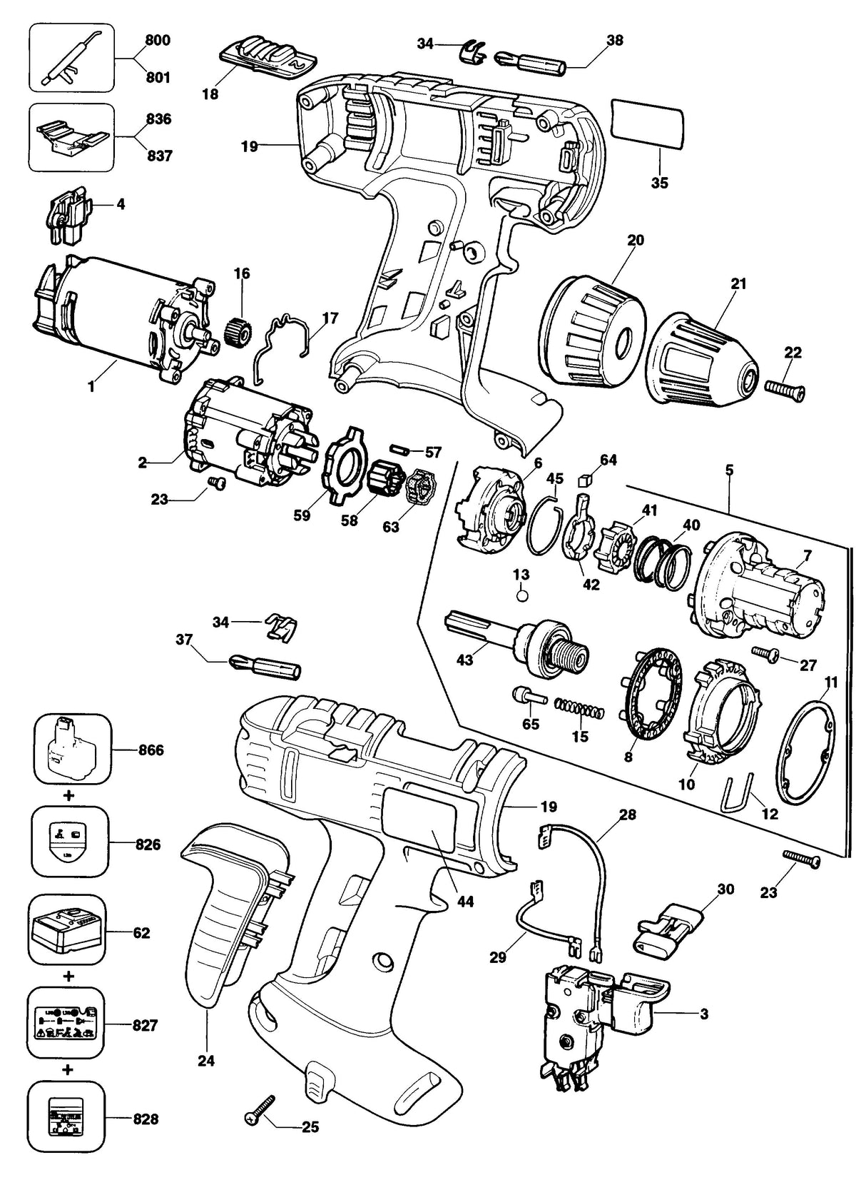 Vue éclatée DeWalt DW912K Type 4 - planche 1