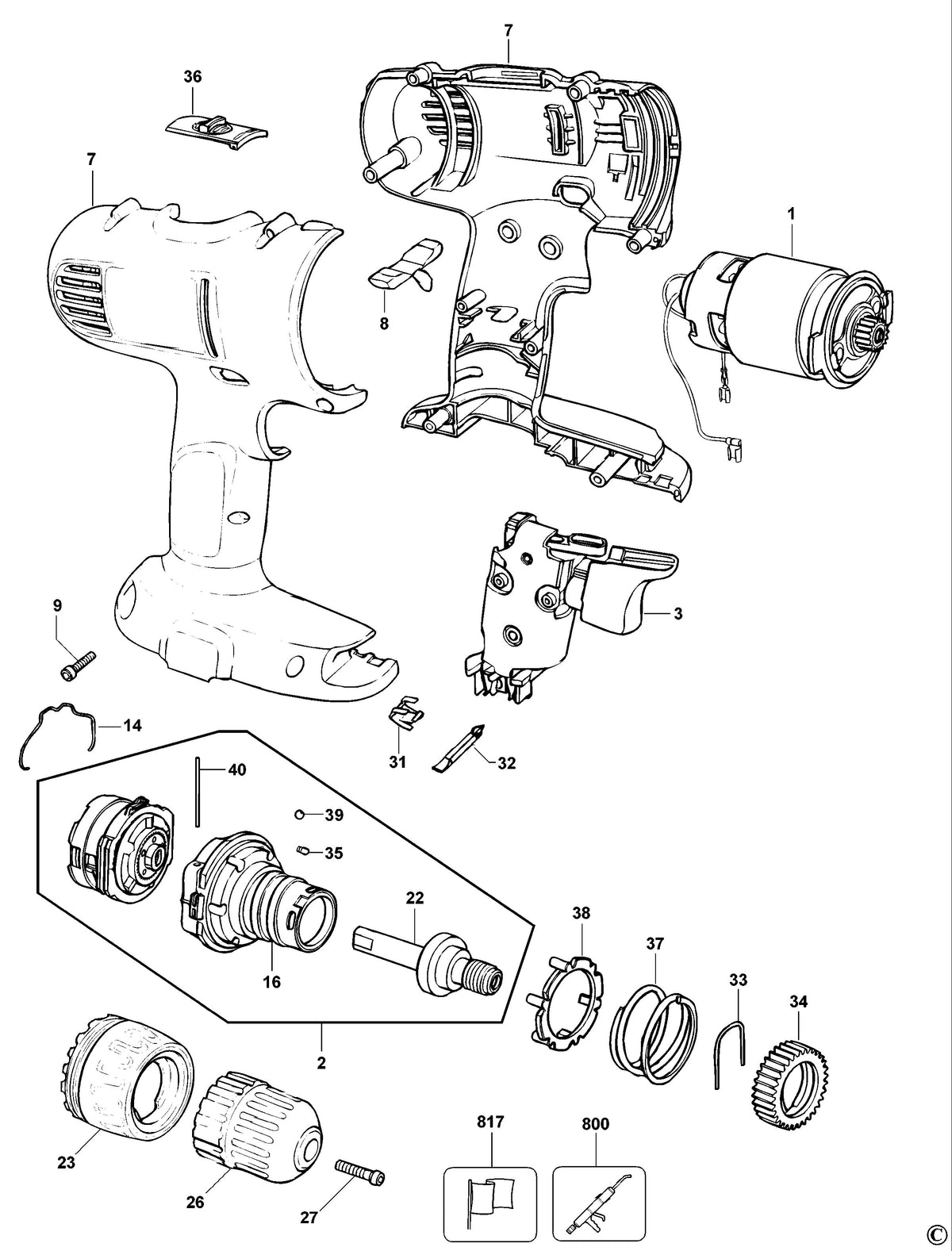 Vue éclatée DeWalt DW929 Type 10 - planche 1