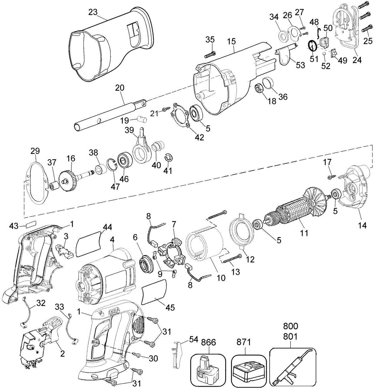 Vue éclatée DeWalt DW938K Type 2 - planche 1