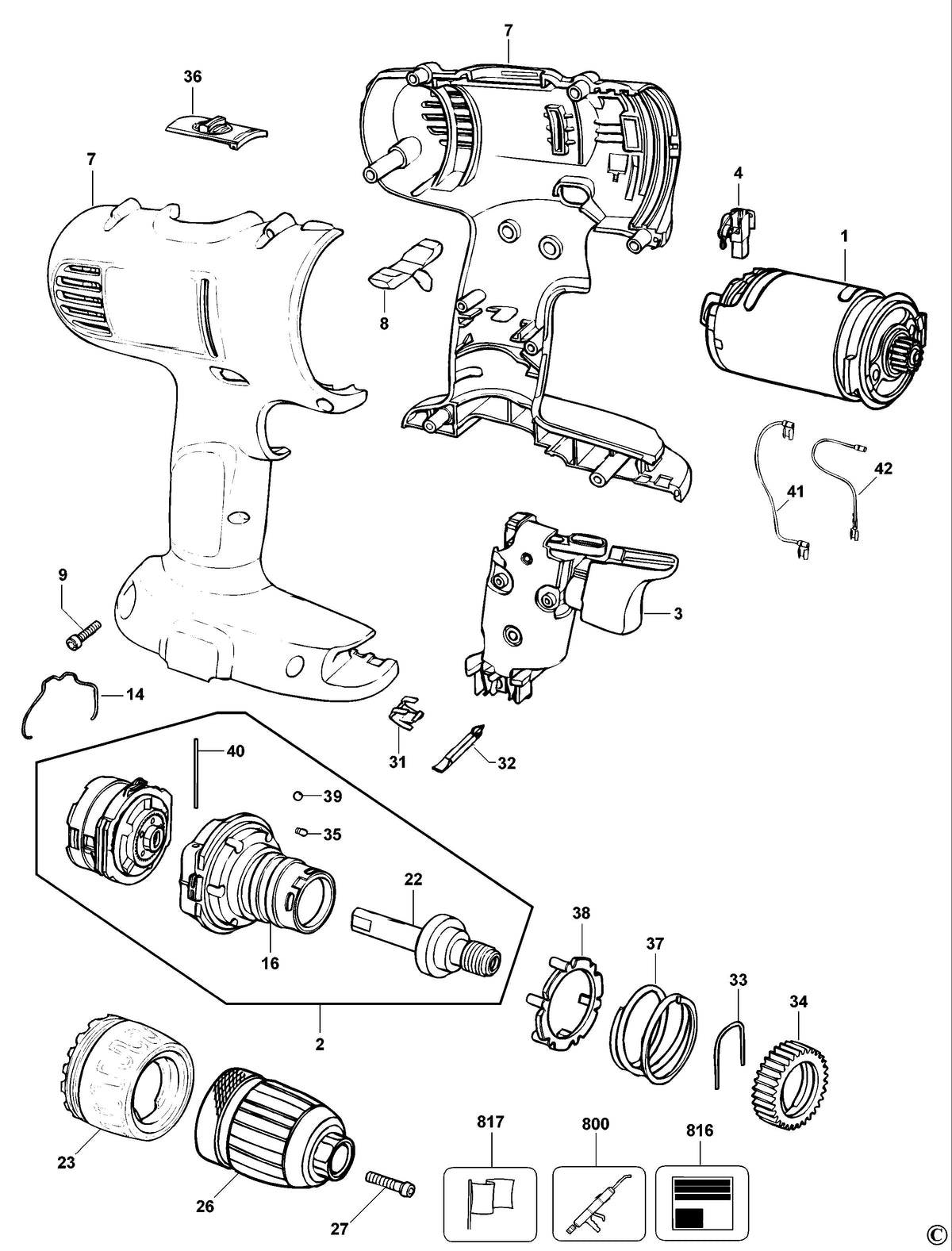 Vue éclatée DeWalt DW956 Type 10 - planche 1