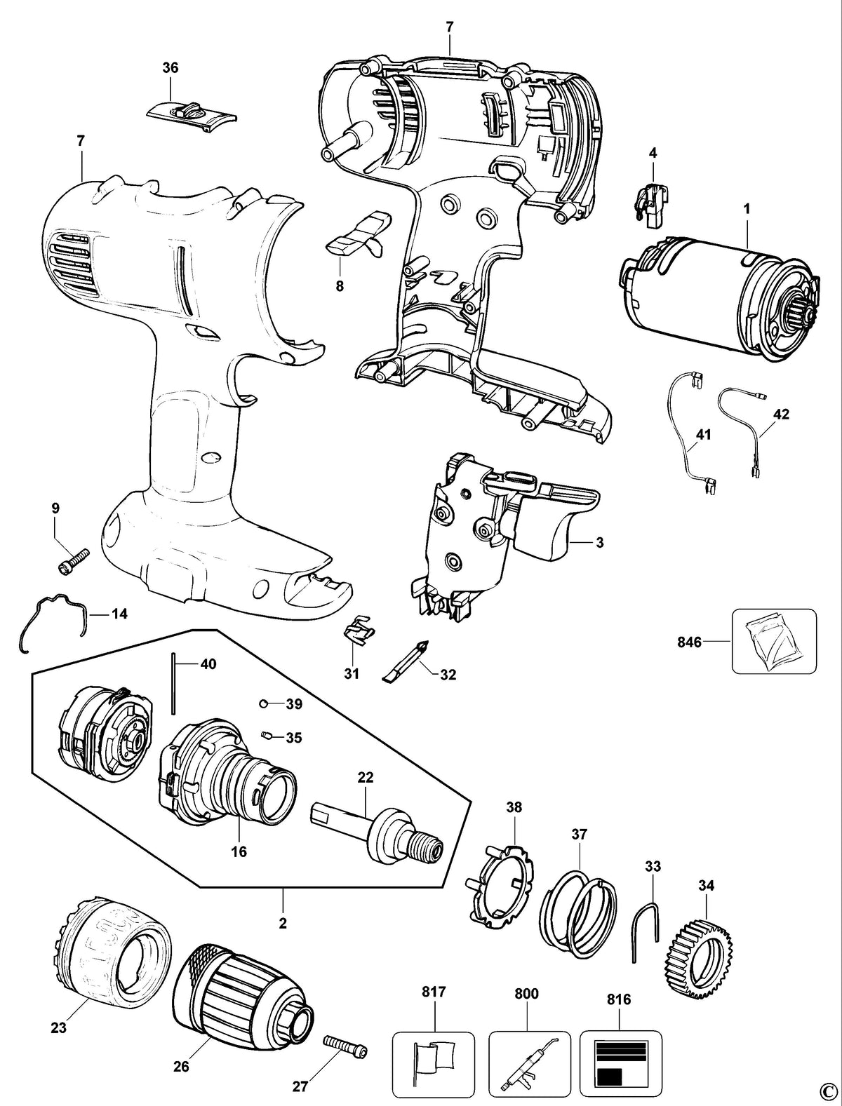 Vue éclatée DeWalt DW957 Type 11 - planche 1