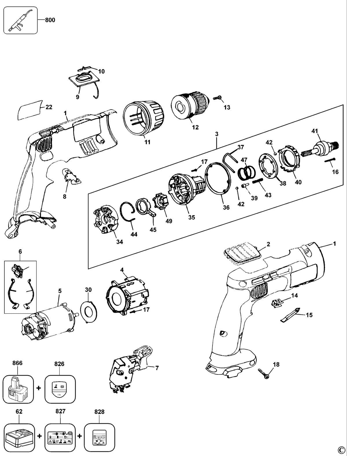 Vue éclatée DeWalt DW976 Type 1 - planche 1