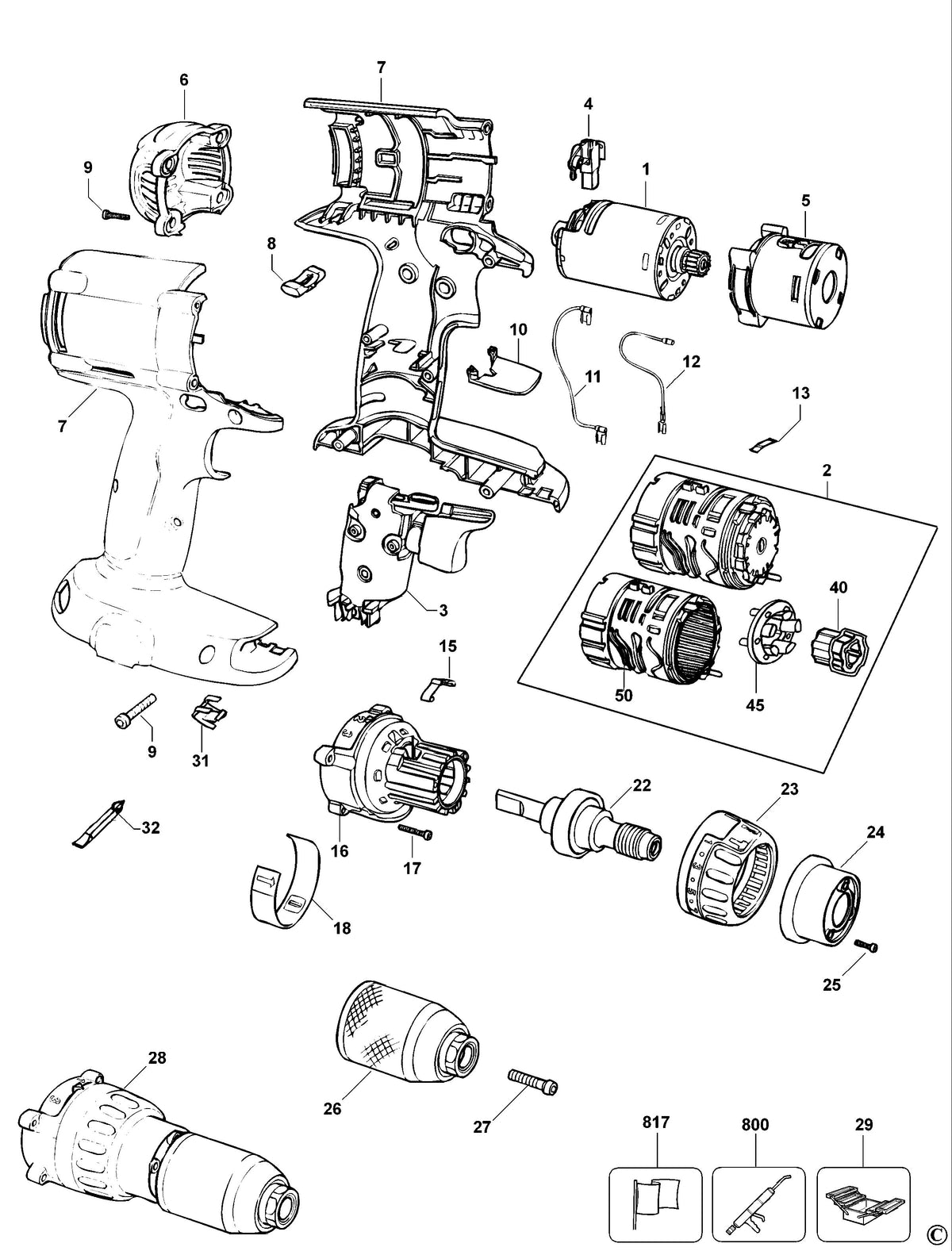 Vue éclatée DeWalt DW980 Type 11 - planche 1