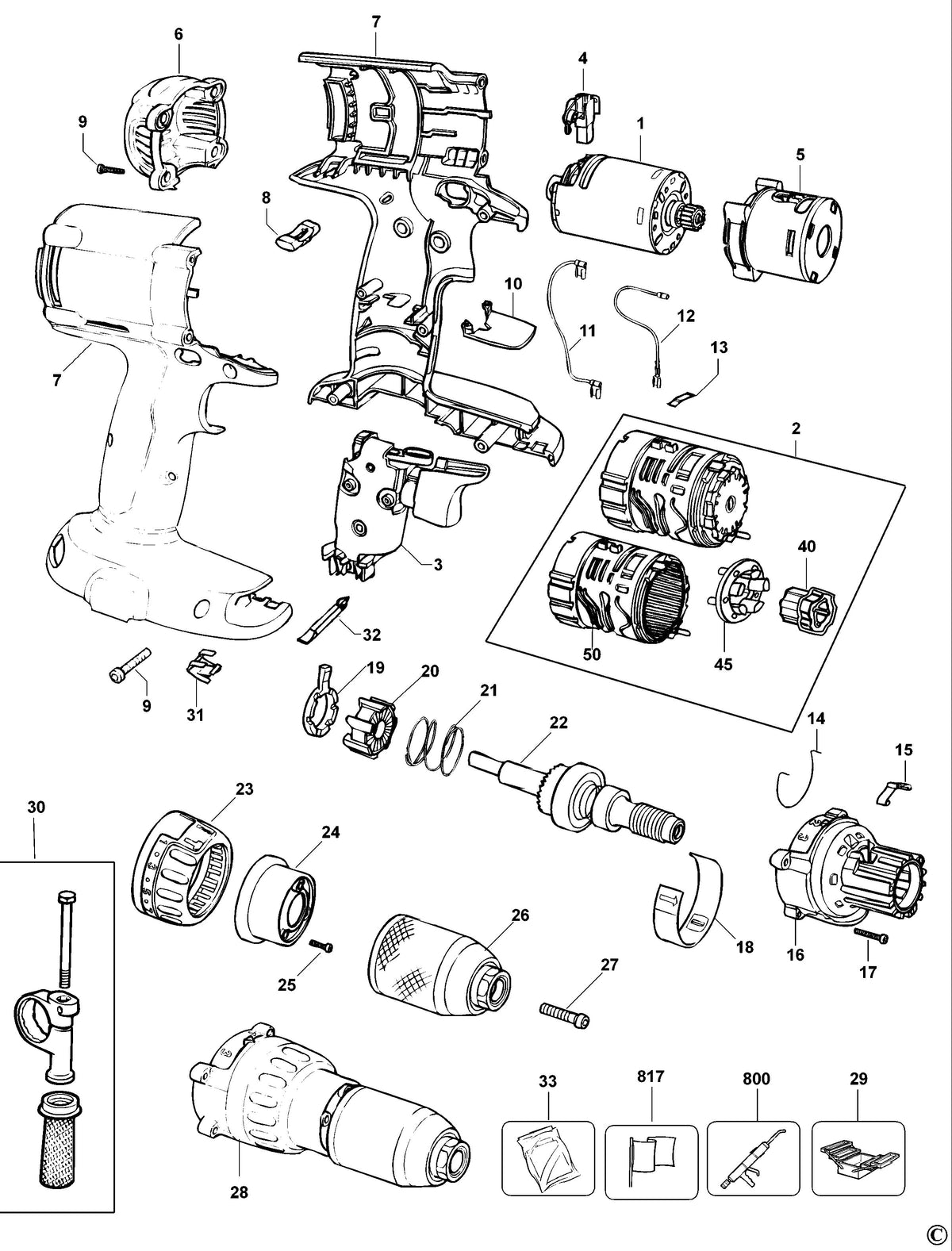 Vue éclatée DeWalt DW988 Type 10 - planche 1