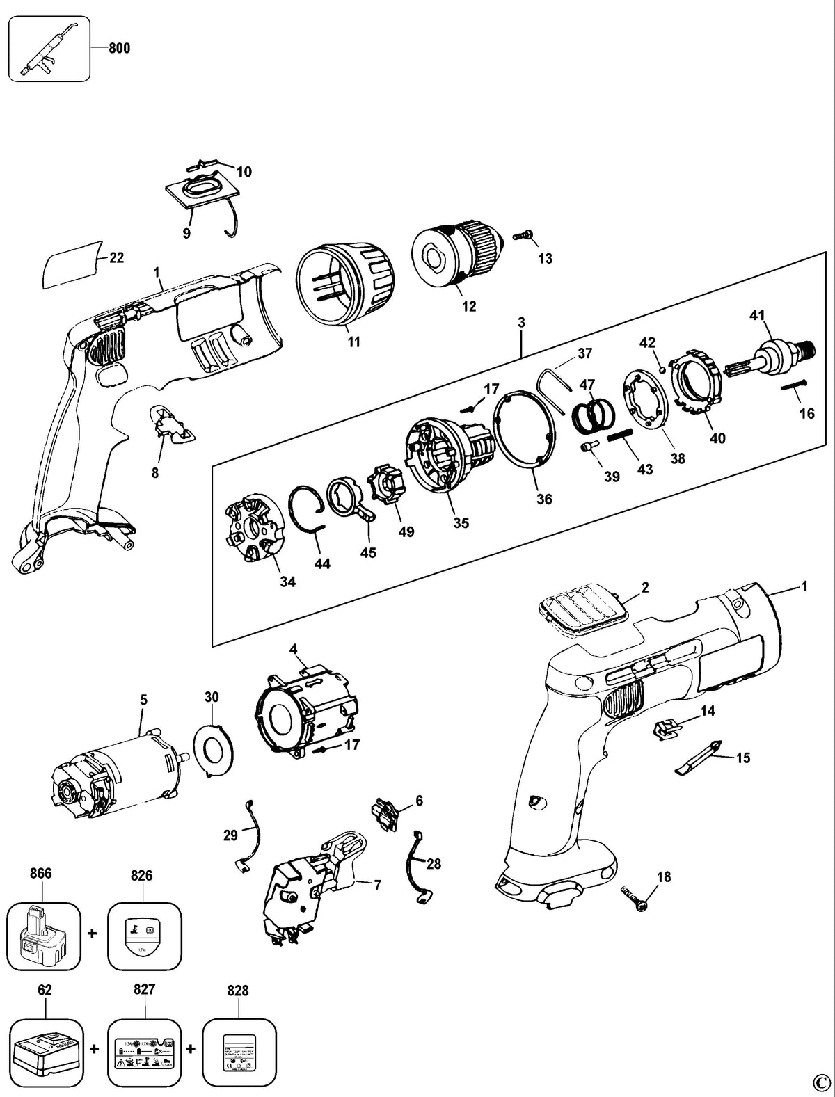 Vue éclatée DeWalt DW996 Type 5 - planche 1