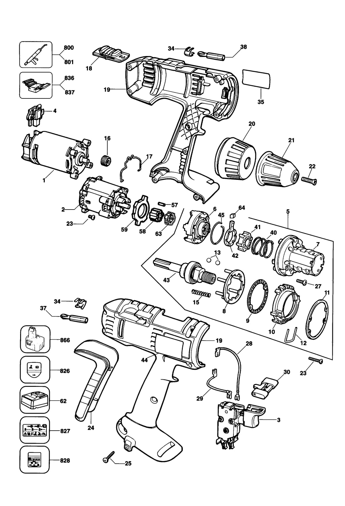 Vue éclatée DeWalt DW997K Type 3 - planche 1