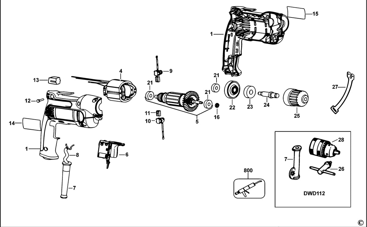 Vue éclatée DeWalt DWD112S Type 1 - planche 1