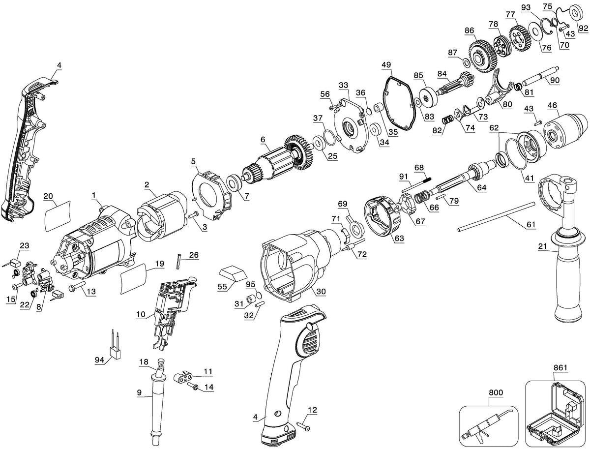 Vue éclatée DeWalt DWD522KS Type 1 - planche 1