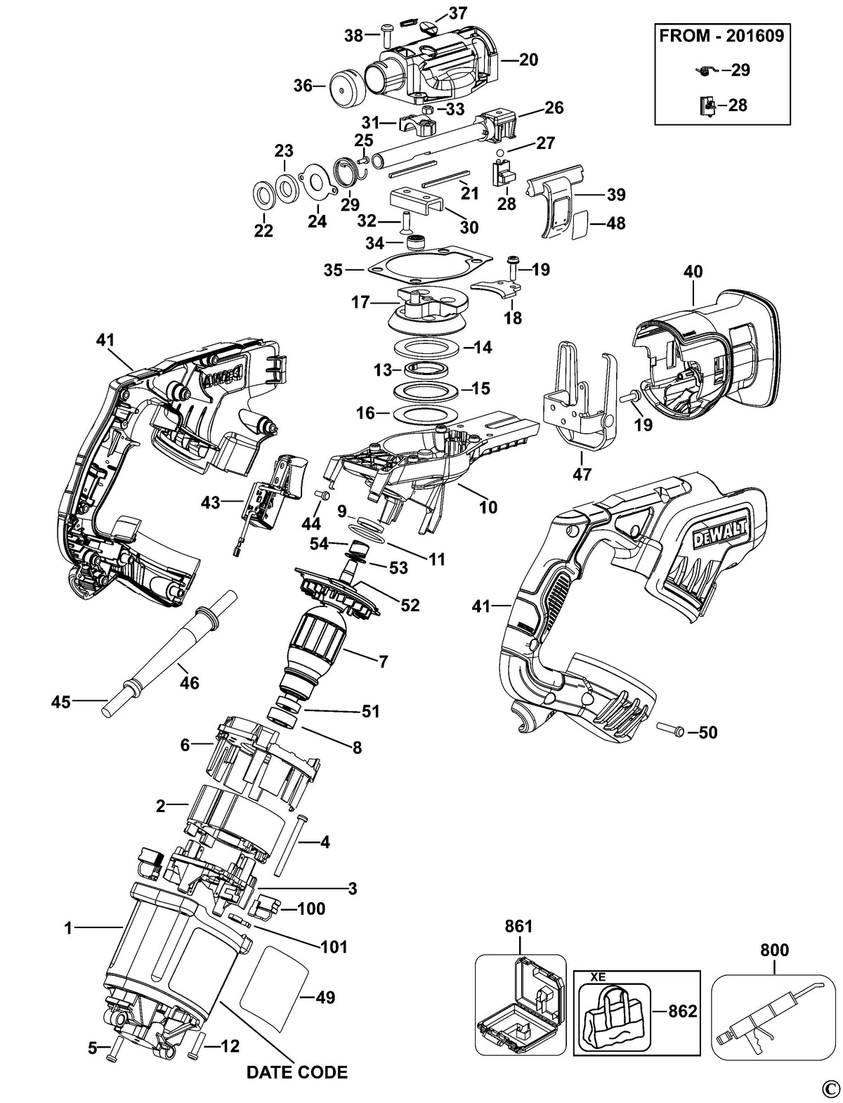 Vue éclatée DeWalt DWE357 Type 1 - planche 1