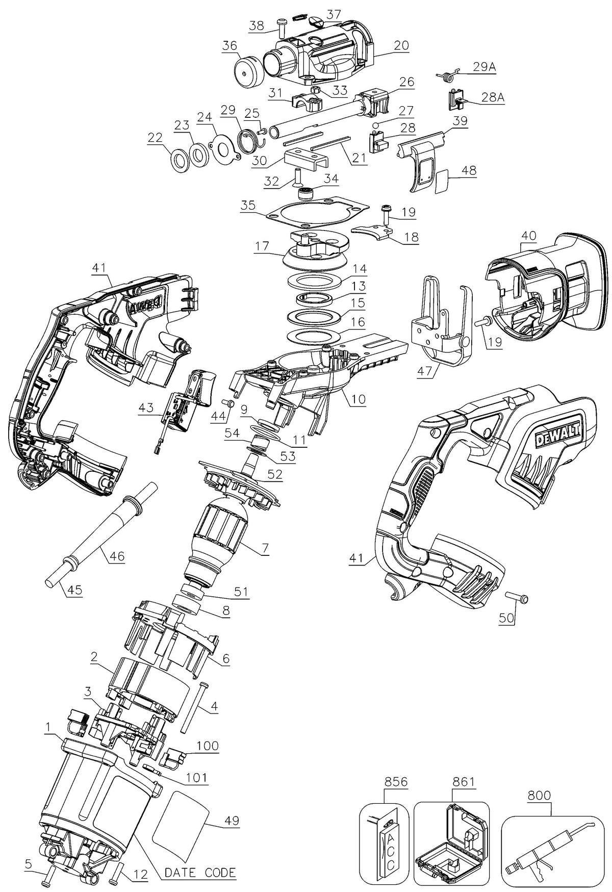 Vue éclatée DeWalt DWE357K Type 1 - planche 1