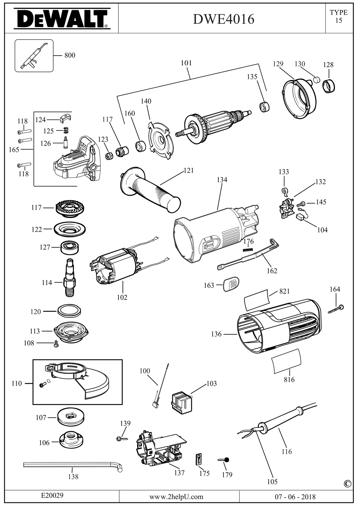 Vue éclatée DeWalt DWE4016D2 Type 15 - planche 1