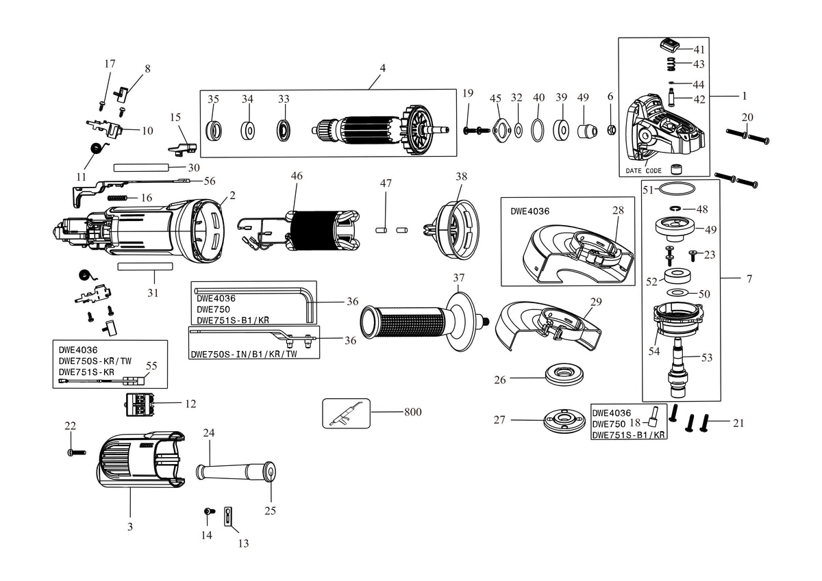 Vue éclatée DeWalt DWE4036 Type 1 - planche 1