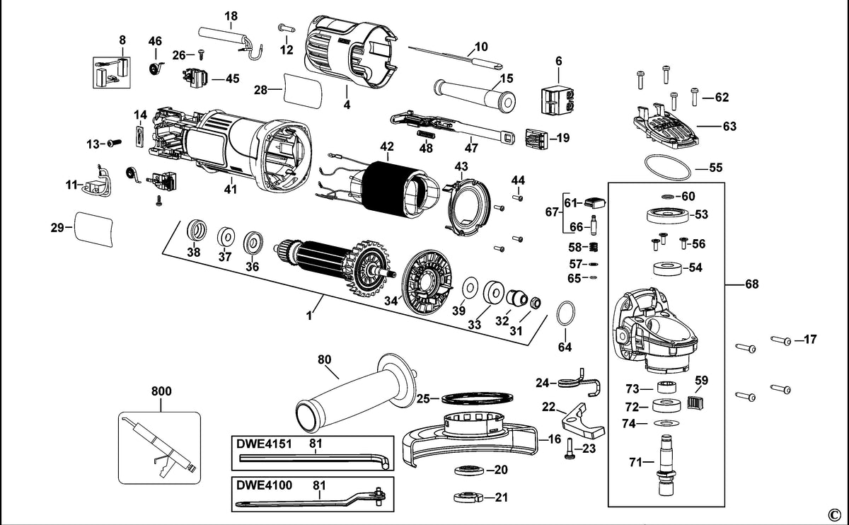 Vue éclatée DeWalt DWE4151 Type 1 - planche 1