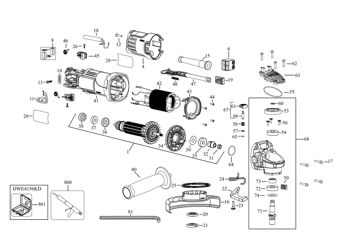 Vue éclatée DeWalt DWE4156KD Type 1 - planche 1