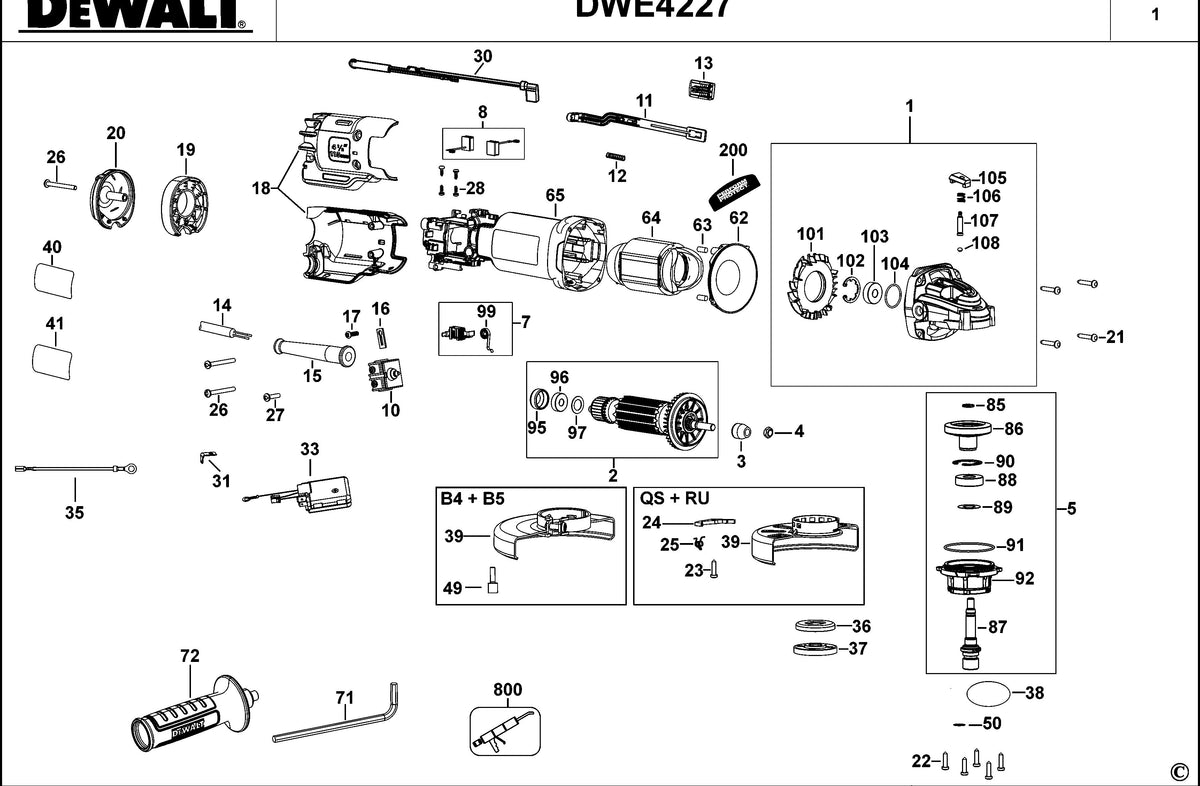 Vue éclatée DeWalt DWE4227 Type 1 - planche 1