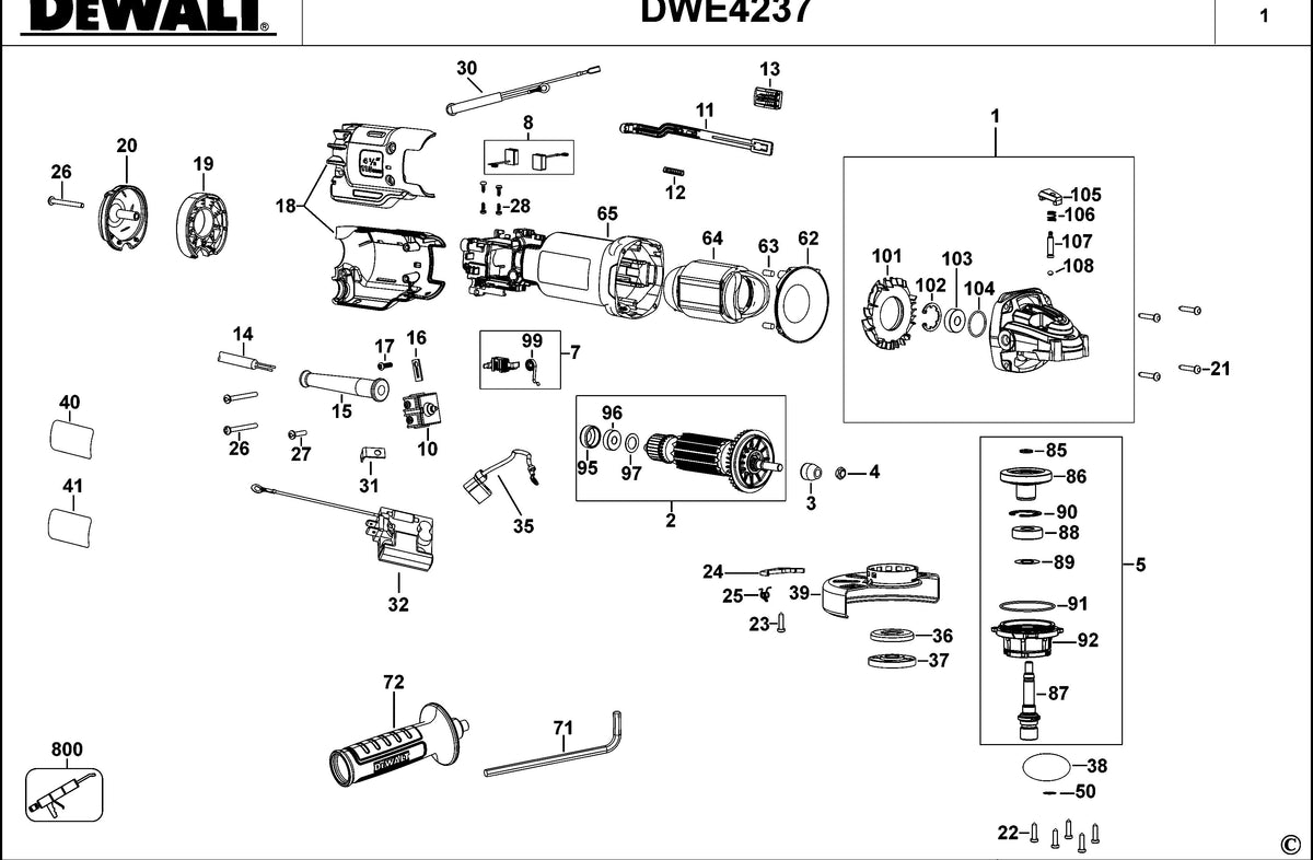 Vue éclatée DeWalt DWE4237 Type 1 - planche 1