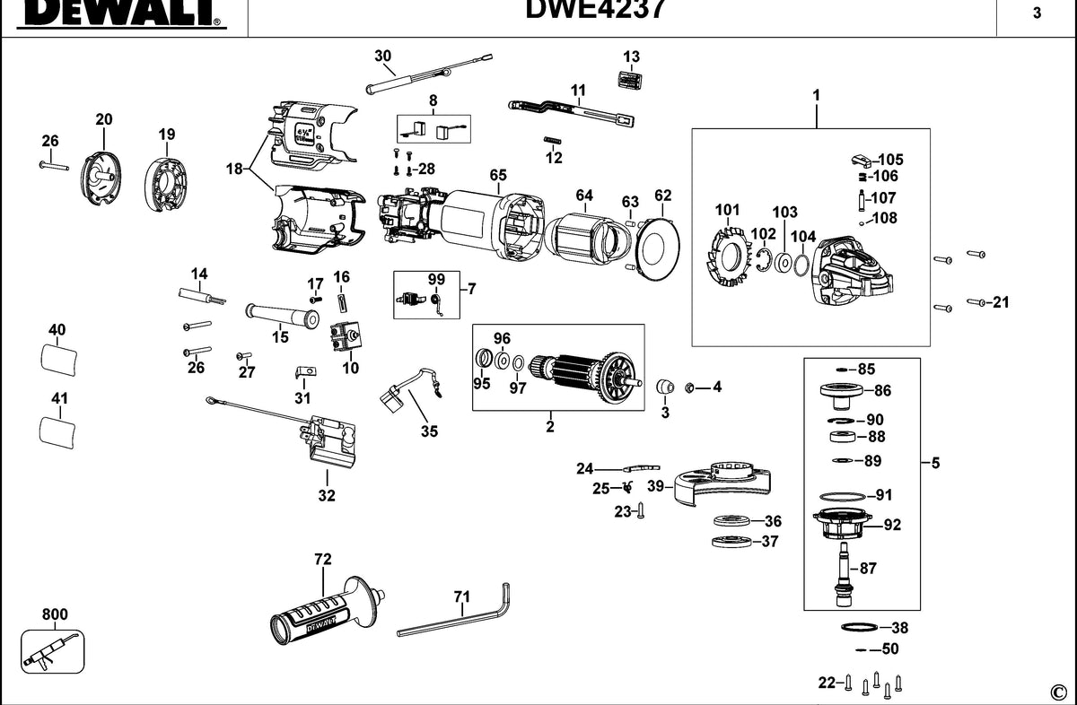 Vue éclatée DeWalt DWE4237 Type 3 - planche 1
