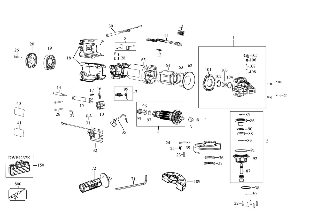 Vue éclatée DeWalt DWE4237 Type 5 - planche 1