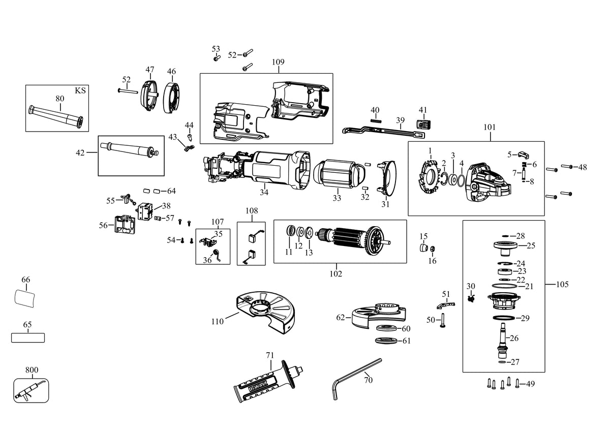 Vue éclatée DeWalt DWE4238 Type 5 - planche 1
