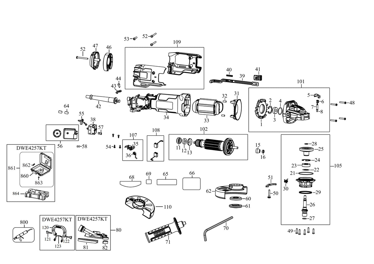 Vue éclatée DeWalt DWE4257 Type 5 - planche 1