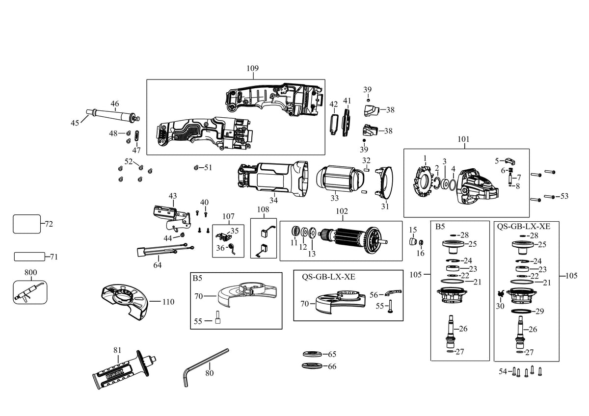 Vue éclatée DeWalt DWE4277 Type 5 - planche 1