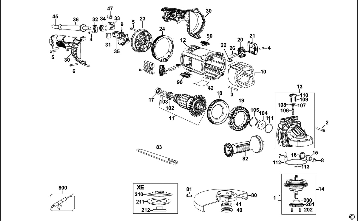 Vue éclatée DeWalt DWE4557 Type 1 - planche 1