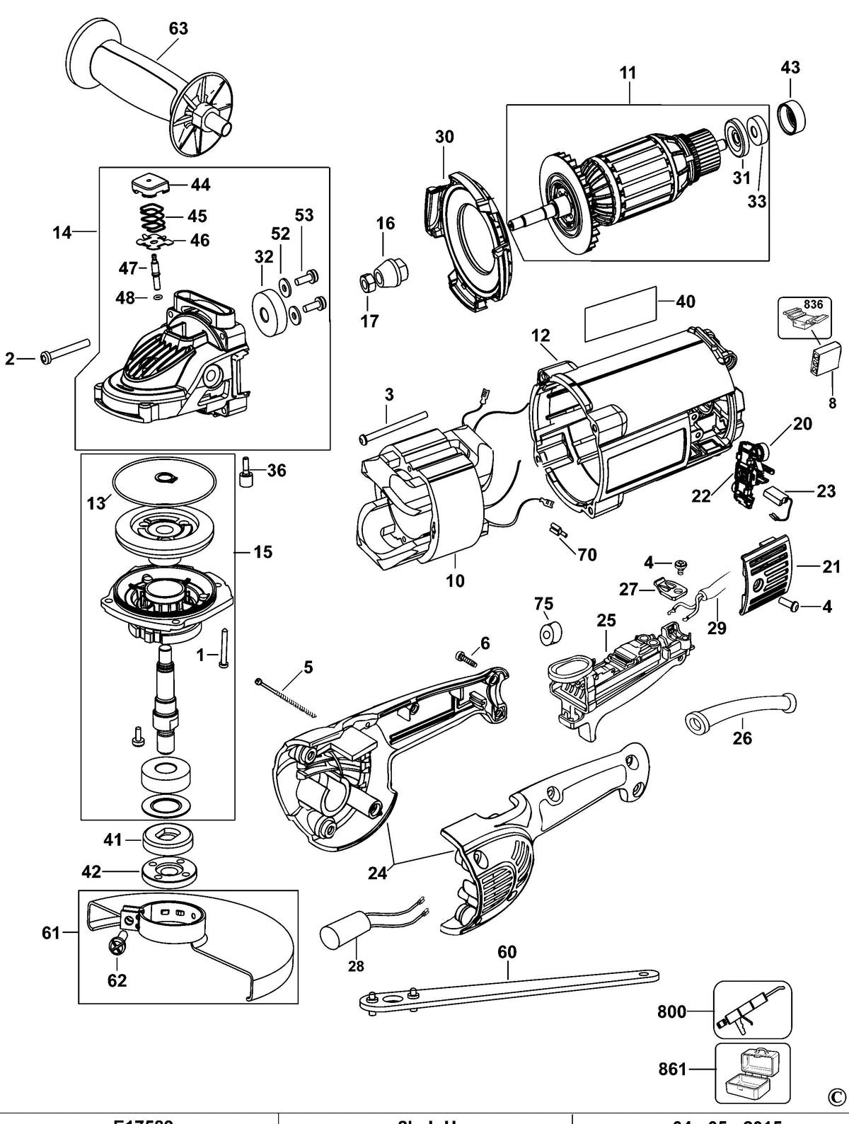 Vue éclatée DeWalt DWE492S Type 1 - planche 1