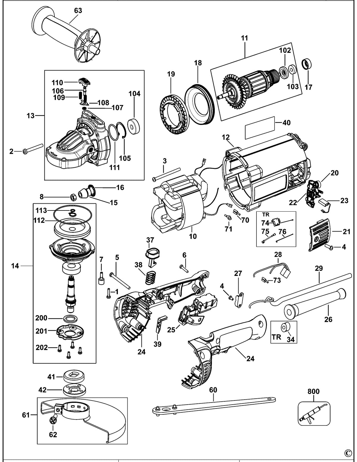 Vue éclatée DeWalt DWE496 Type 1 - planche 1