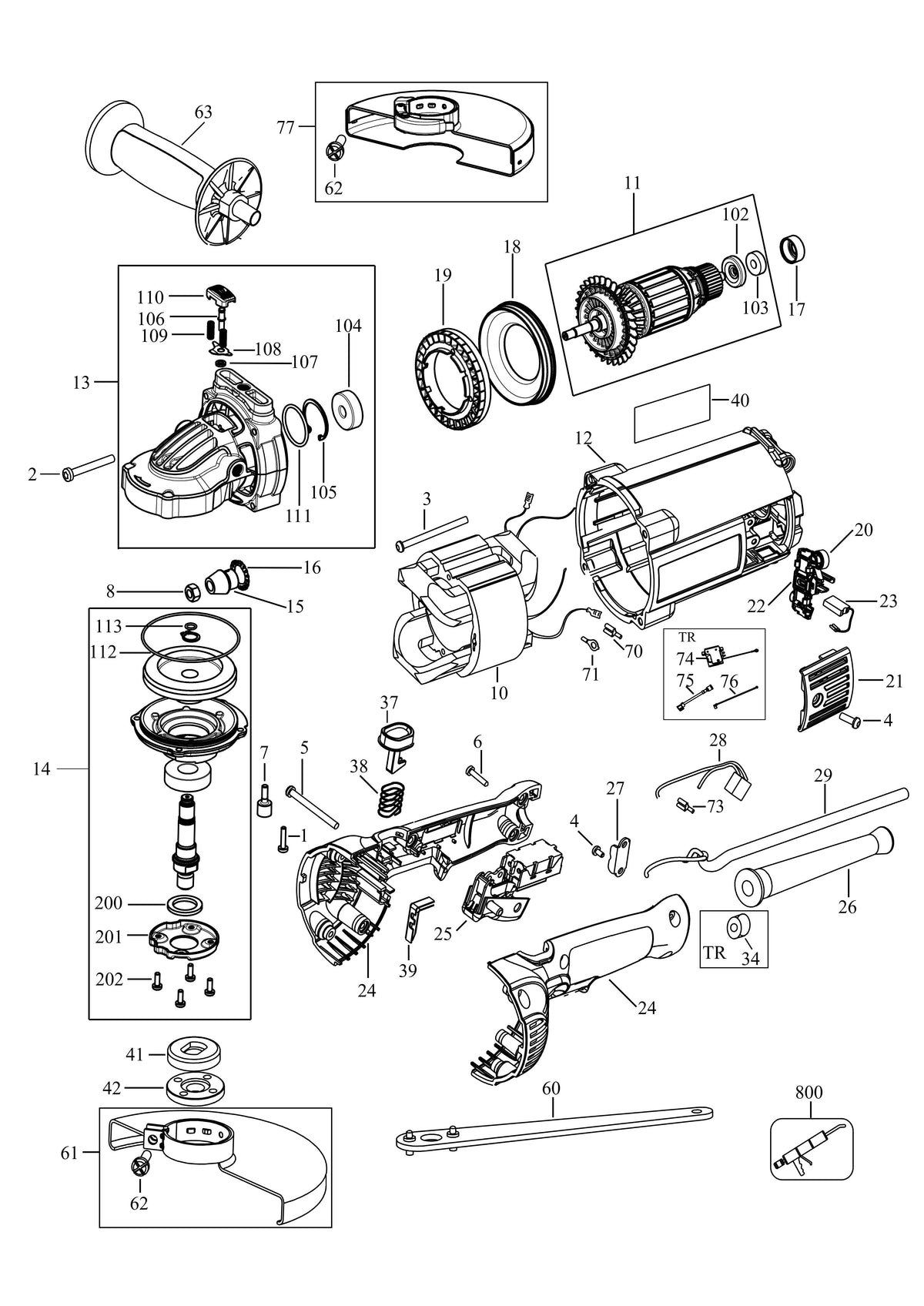 Vue éclatée DeWalt DWE496 Type 10 - planche 1