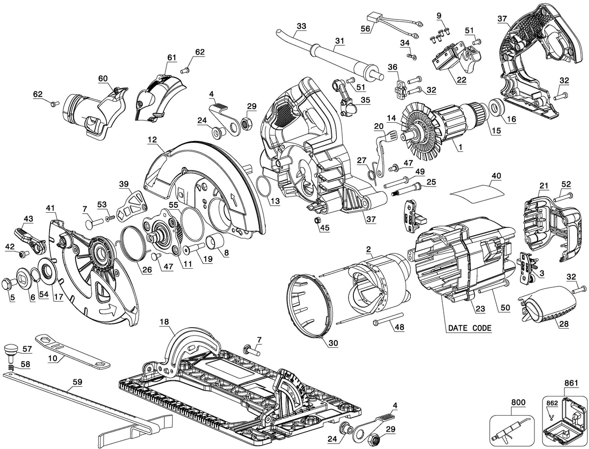 Vue éclatée DeWalt DWE576K Type 1 - planche 1