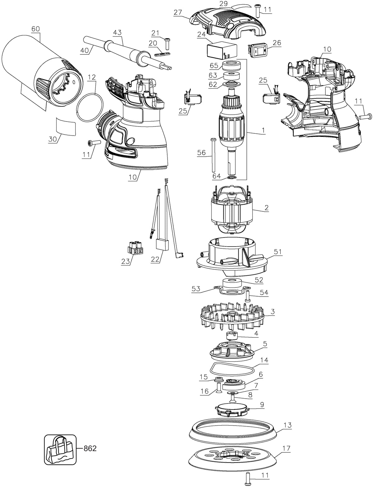 Vue éclatée DeWalt DWE6423B Type 1 - planche 1