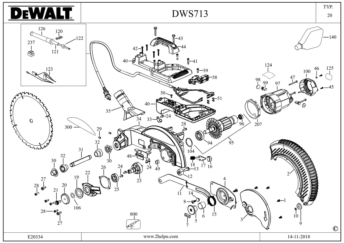 Vue éclatée DeWalt DWS713 Type 20 - planche 1