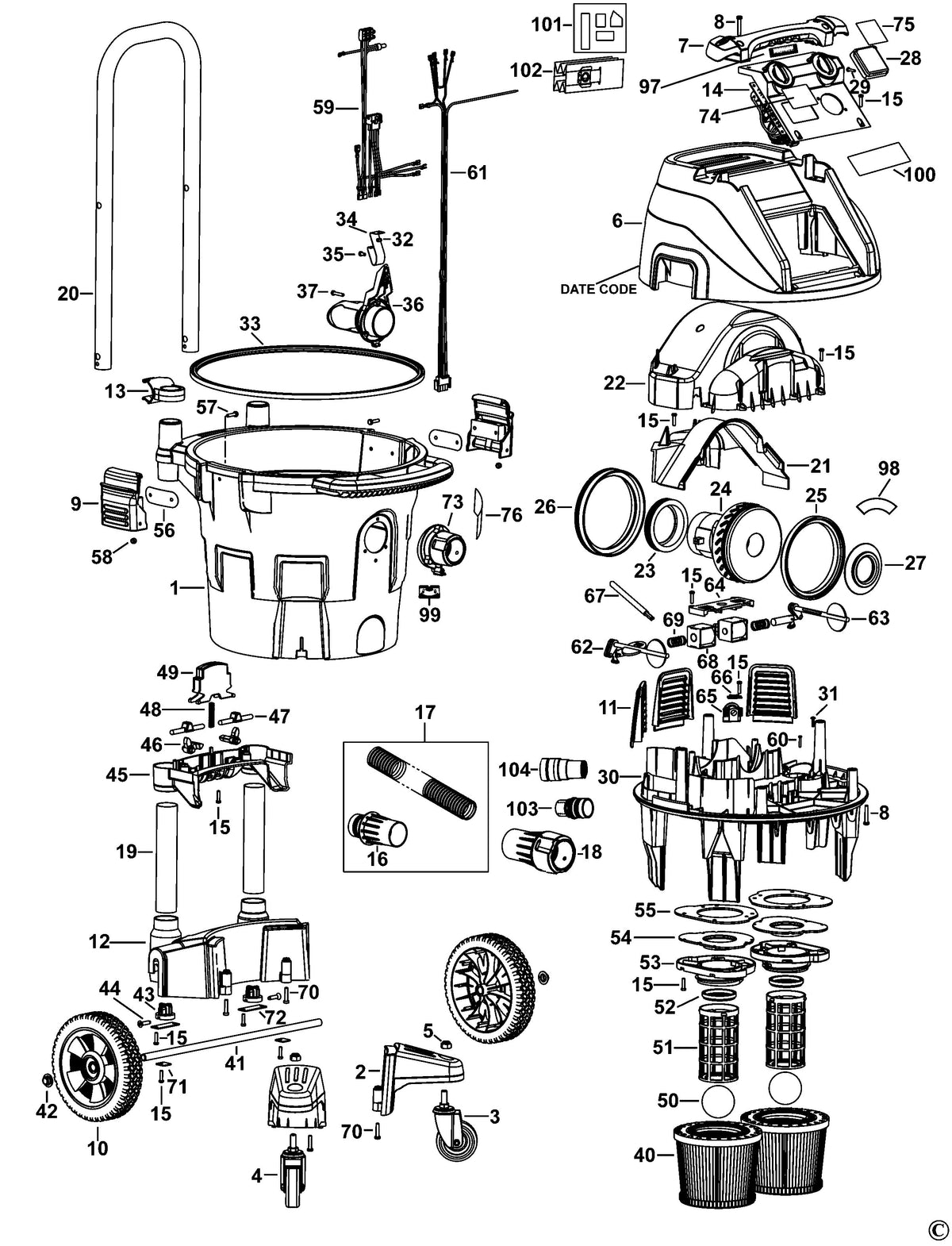 Vue éclatée DeWalt DWV902L Type 1 - planche 1
