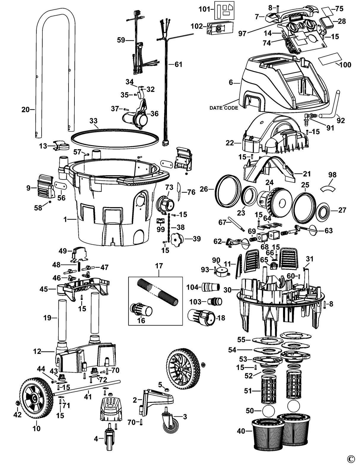 Vue éclatée DeWalt DWV902M Type 1 - planche 1
