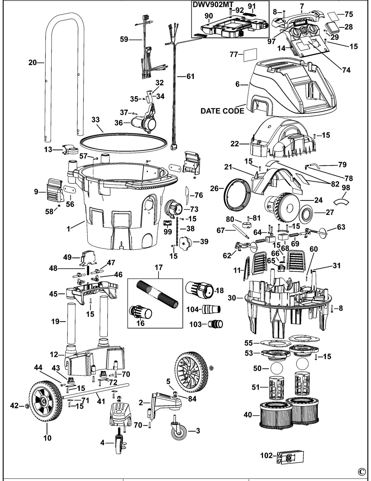 Vue éclatée DeWalt DWV902MT Type 13 - planche 1