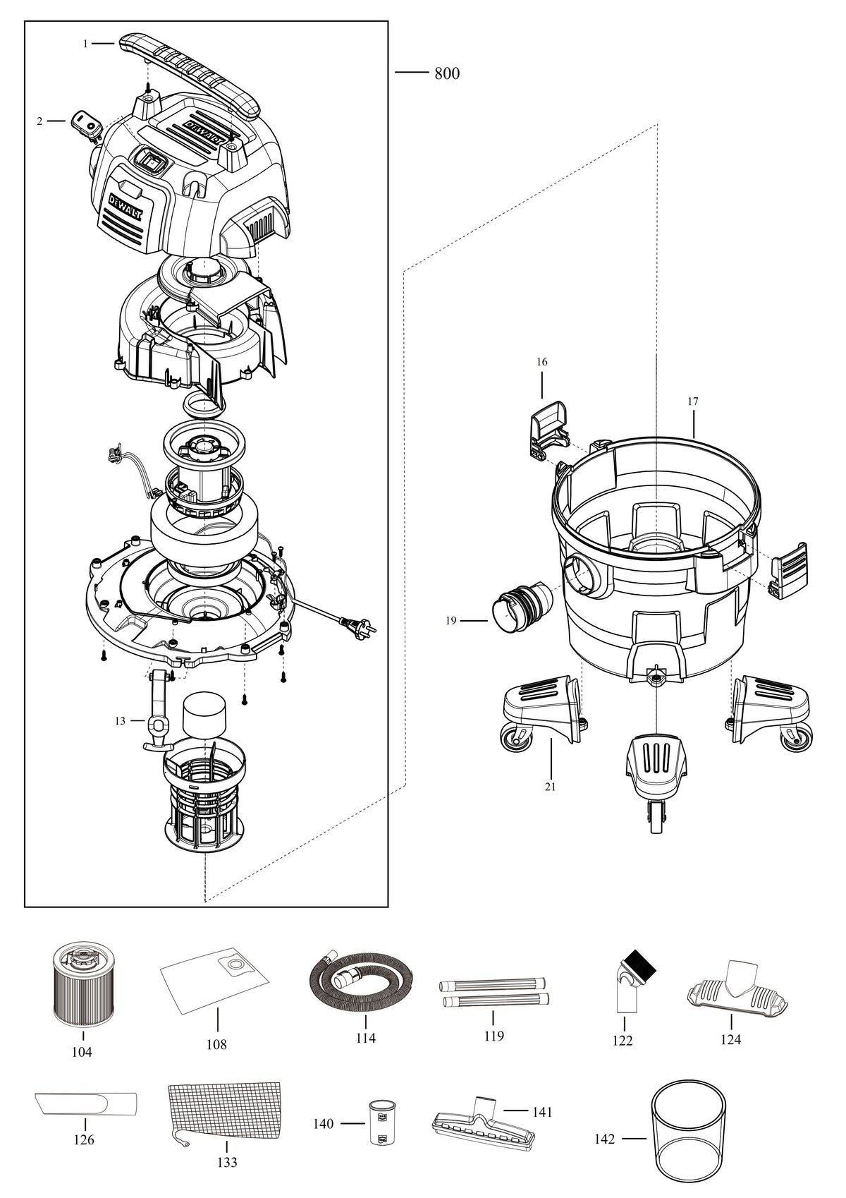 Vue éclatée DeWalt DXV23P-QT Type 1 - planche 1