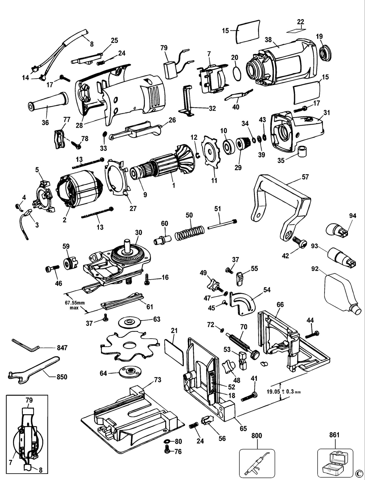 Vue éclatée DeWalt MBR100 Type 1 - planche 1