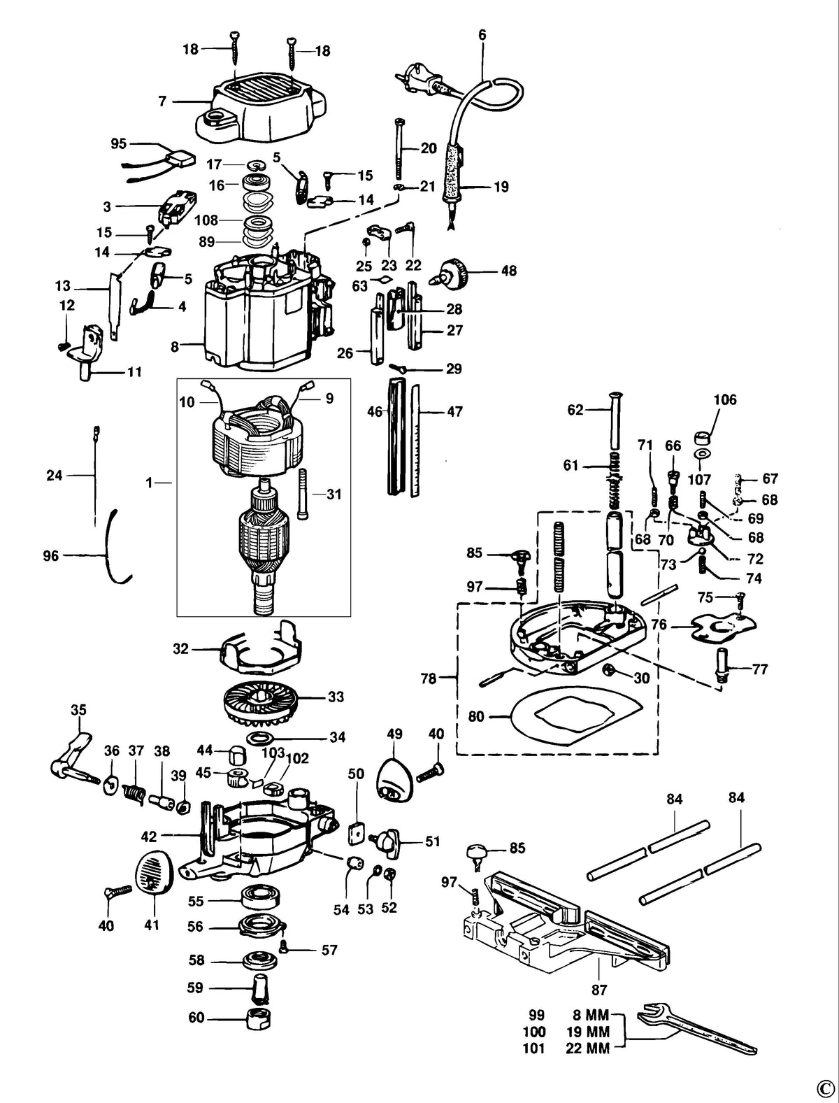 Vue éclatée DeWalt MOF131 Type 1 - planche 1