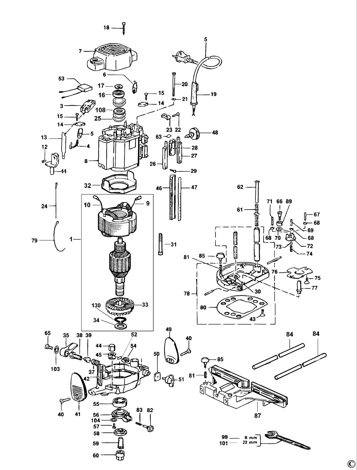 Vue éclatée DeWalt MOF131 Type 2 - planche 1
