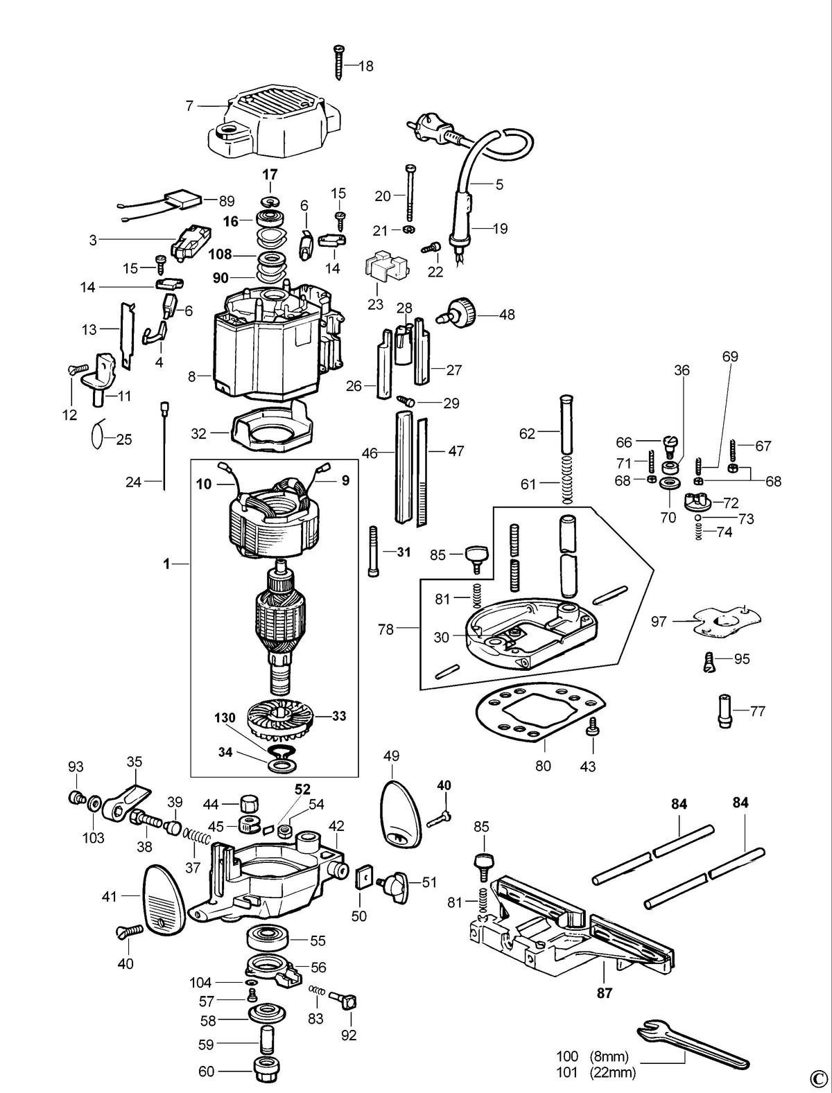 Vue éclatée DeWalt MOF131 Type 3 - planche 1