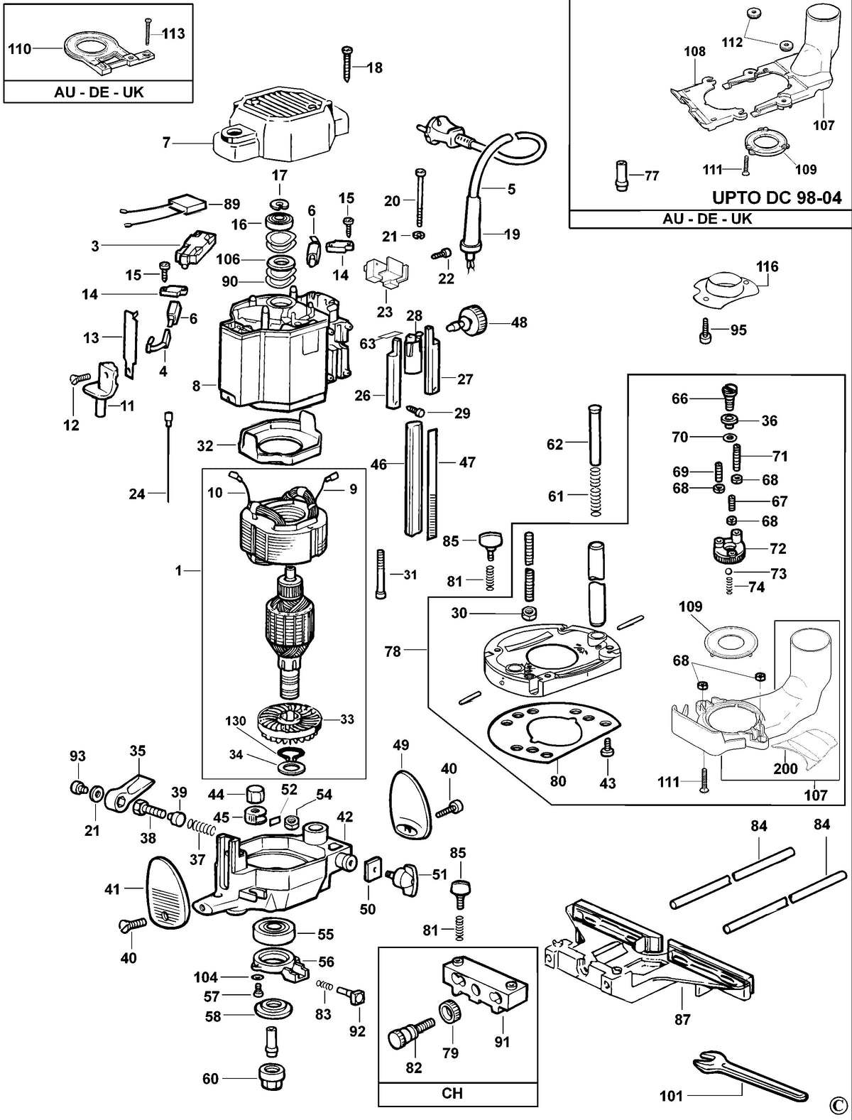 Vue éclatée DeWalt MOF131 Type 4 - planche 1